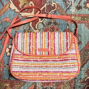 Vera Bradley Confetti Stripe Flap Crossbody Bag Orange Pink